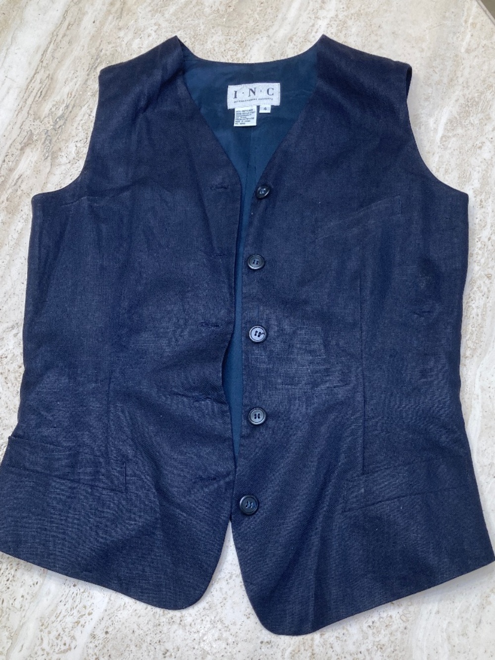 INC International Concepts Sleeveless V-neckline Navy Blue Vest Womens 4